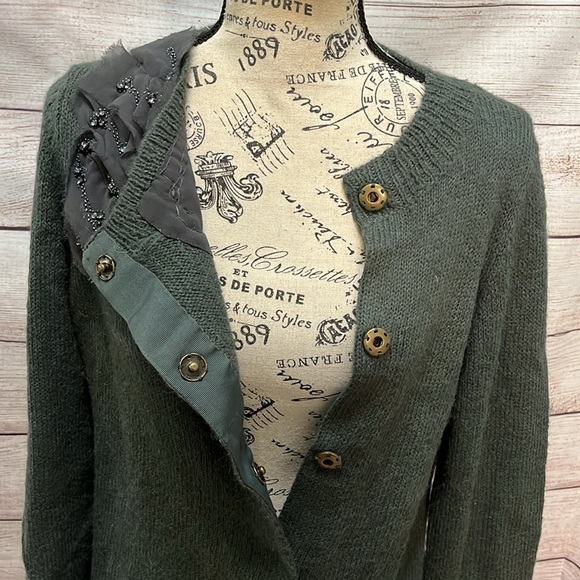 Soft Surroundings Cardigan Sweater Alpaca Blend Beaded Detail Green Size Small - Picture 7 of 9